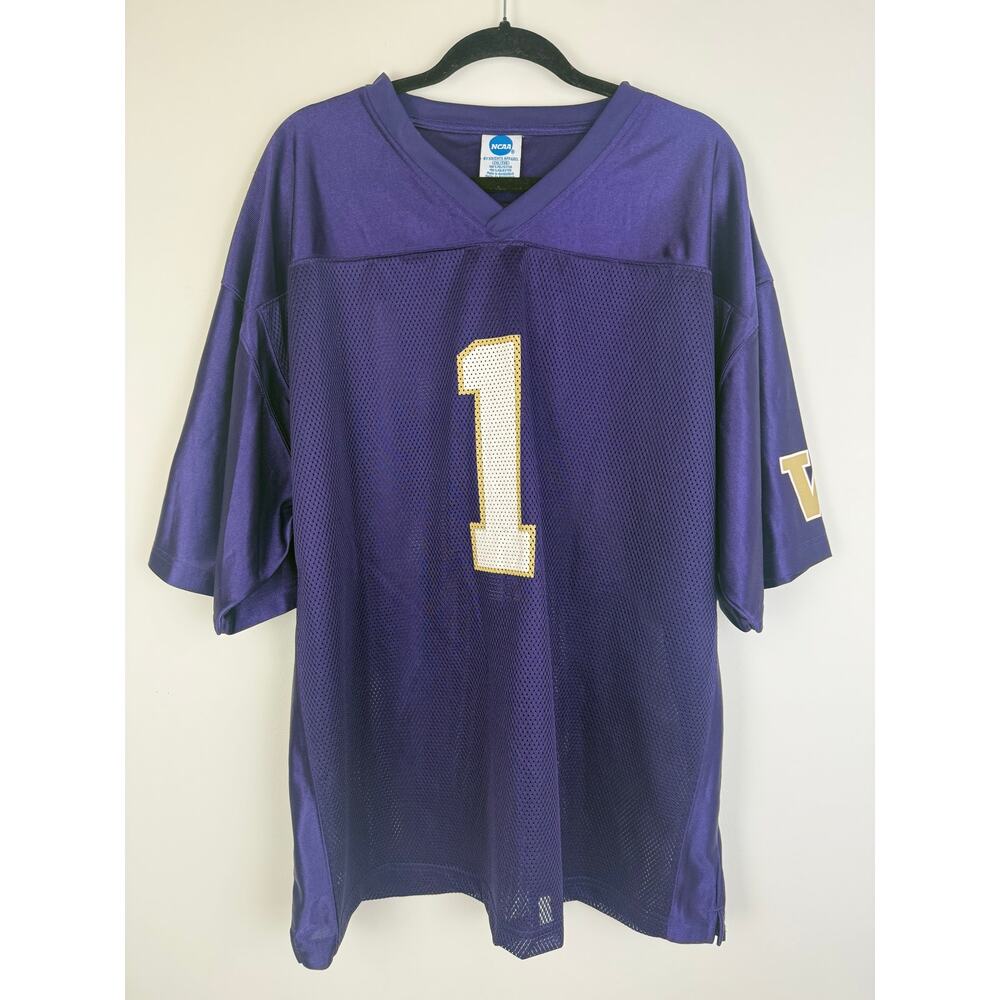 Vintage NCAA Knights Apparel Mens #1 Washington Huskies Mesh Purple Jersey 2XL